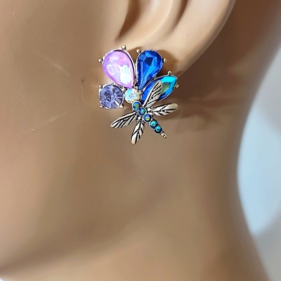 Betsey Johnson Dragonfly Gold-Toned Crystal Cluster Stud - Picture 2 of 4